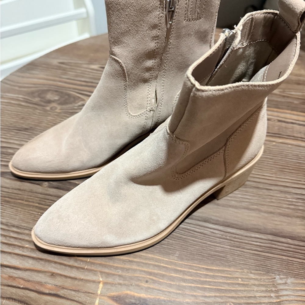 Dolce Vita Taupe Suede Pointed-Toe Ankle Booties